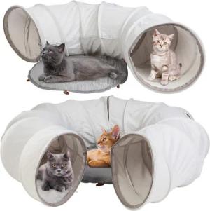 SURFOU Agility-Tunnel Katzentunnel Rund Donut Bett mit Ball mit Zwei Eingängen Katzenhöhle, Kreisförmiger Geeignet für Katze Katzenspielzeug für Indoor-Katzen