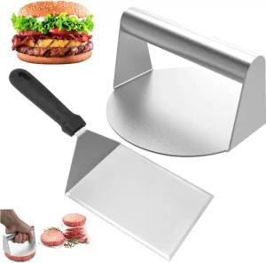 SURFOU Burgerpresse 5,4 Zoll Round Burger Smasher Set mit Grillspachtel – Plancha zubehör (2 St), Edelstahl 304, Einteiliges Design, rostfrei & korrosionsbeständig, spülmaschinenfest