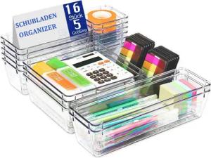 SURFOU Organizer Schubladen Organizer Schreibtisch Schminktisch Make Up Organizer Bad (schubladen organizer bad, schminktisch organizer für schublade 5 Größen, 16 St., Transparent, waschbar, ausgestattet), stapelbar, geeignet für schminktisch, Badezimmer,