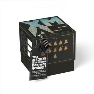 SURPRISA Geschenkbox Geschenkbox Weihnachten, Rätselbox Geldgeschenke oder Gutscheine, Xmas, 12,5 x 12,5 x 12,5 cm, Glitzer Schwarz