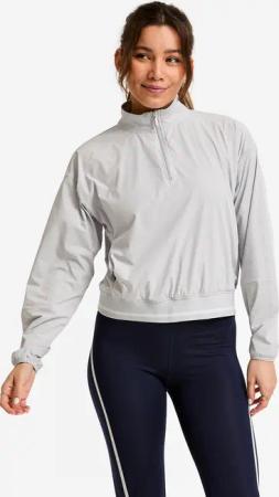 Sweatshirt Damen halber Reißverschluss Webstoff - grau