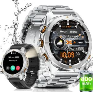 SWGOTA Smartwatch Herren Militär mit 800mAh großer Akku 1,46" AMOLED-Display Smartwatch, Fitnesstracker mit 100+ Sportmodi/Herzfrequenz/Blutdruck/SpO2, Fitnessuhr Herren für Android iOS mit Schlafüberwachung
