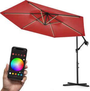 Swing&Harmonie® Luxus LED Sonnenschirm mit RGB Beleuchtung inkl. Fernbedienung, APP Steuerung, Ampelschirm, Garten Schirm 300cm - rot