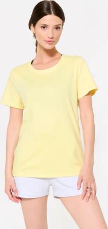 T-Shirt Damen Baumwolle Rundhals - blassgelb