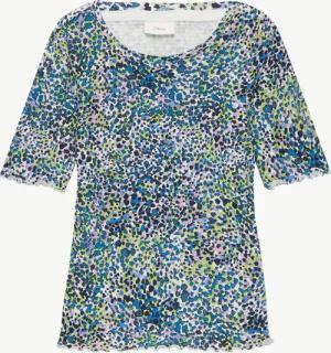 T-Shirt im Slim Fit mit Ajourmuster und Rollsaum