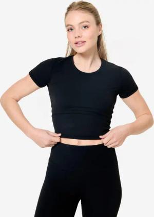 T-Shirt Yoga Pilates dehnbar weich - Breathe schwarz