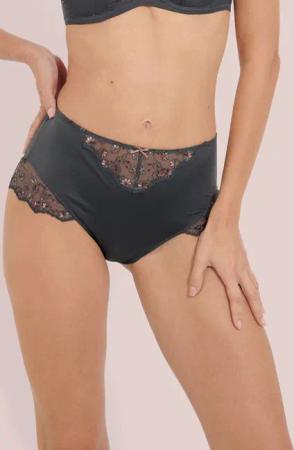 Taillenslip mit floraler Stickereispitze - anthrazit - Gr. 42 von Goldner Fashion