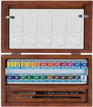 Talens art creation Aquarellfarbe Van Gogh Künstler Aquarellfarben im Holzkasten - Geschenkset, inkl. 2 Pinsel und Mischpalette