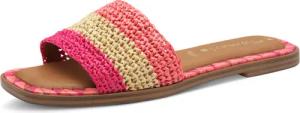 Tamaris Pantolette, Blockabsatz, Sommerschuh, Strandschuh, zweifarbige Bast-Umrandung