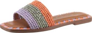 Tamaris Pantolette, Blockabsatz, Sommerschuh, Strandschuh, zweifarbige Bast-Umrandung