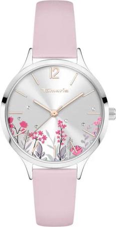 Tamaris Quarzuhr Romantic Flowers TT-0141-LQ, Armbanduhr, Damenuhr, Lederarmband, analog, Zirkonia (synth)