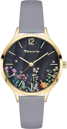 Tamaris Quarzuhr Romantic Flowers TT-0142-LQ, Armbanduhr, Damenuhr, Lederarmband, analog, Zirkonia (synth)