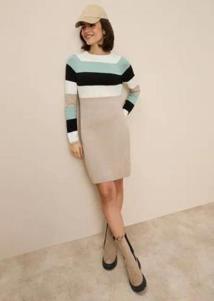 Tamaris Strickkleid aus Feinstrick, für Casualmode und Frühling, gestreifte Optik