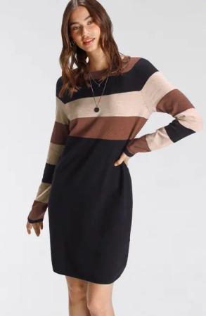 Tamaris Strickkleid aus Feinstrick, für Casualmode und Frühling, gestreifte Optik