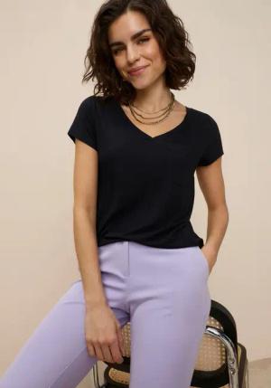 Tamaris T-Shirt lässige Passform, mit V-Ausschnitt, unifarben, hüftbedeckende Länge