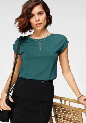 Tamaris T-Shirt Regular Fit, mit überlappenden Schultern, Kurzarm mit Aufschlag