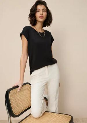 Tamaris T-Shirt Regular Fit, mit überlappenden Schultern, Kurzarm mit Aufschlag