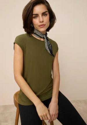 Tamaris T-Shirt Regular Fit, mit überlappenden Schultern, Kurzarm mit Aufschlag