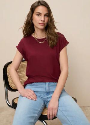 Tamaris T-Shirt Regular Fit, mit überlappenden Schultern, Kurzarm mit Aufschlag