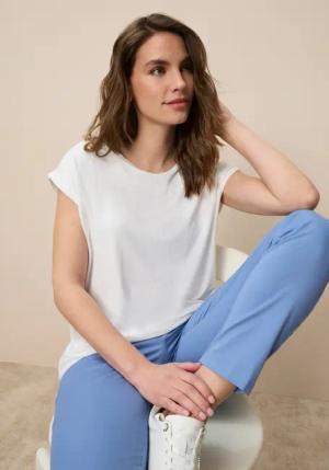 Tamaris T-Shirt Regular Fit, mit überlappenden Schultern, Kurzarm mit Aufschlag