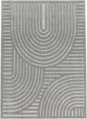 TaraCarpet Teppich Indoor und Outdoor Teppich wetterfest Barcelona Wave Boho Style, rechteckig, Höhe: 10 mm, Wave Boho grau Wohnzimmer Schlafzimmer Esszimmer 80X150