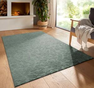 TaraCarpet Teppich TaraCarpet Homestyle 375 Flora, rechteckig, Höhe: 10 mm, Blätteroptik hoch-tief weich waschbar grün 50x80