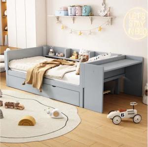 TavilaEcon Stapelbett Multifunktionales Kinderbett mit Schreibtisch & Ausziehbett, 3 seitliche Regale, 90x200cm (ausziehbar auf 180cm)