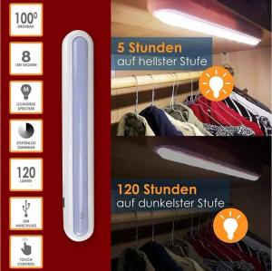 @tec Schrankleuchte LED Akku Schrankleuchte Unterschrankleuchte, Sensor, LED fest integriert, wiederaufladbar, Unterbaulampe, dimmbar, Automatik