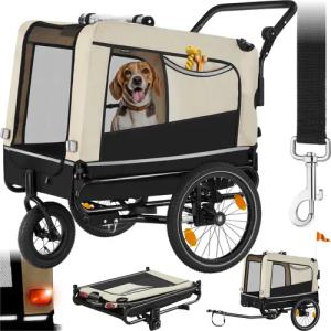 tectake® Hundeanhänger, 3in1 multifunktional, gefedert, Belastbarkeit 40 kg, 240 Liter, inklusive Reflektoren, Leine und Warnfahne