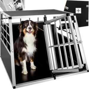tectake® Hundetransportbox doppel, mit gerader Rückwand, verschließbare Gittertür, mit schützenden Kunststoffecken