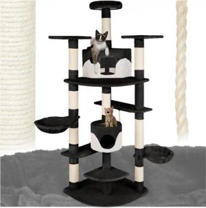 tectake Kratzbaum Katzenbaum Nelly 204 cm Diverse Farben schwarz-Weiss, Vielseitig mit robusten Sisalstangen und Plüschoberfläche