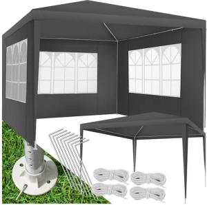 tectake Pavillon Partyzelt Barinas mit 3 Seitenteilen, wasserdicht, 3x3m, mit 3 Seitenteilen, (300 x 300 x 250 cm, Komplettset), abnehmbare Seitenteile