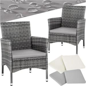 tectake Rattanstuhl 2er Set Rattanstuhl (Set, 2 St), Polsterbezüge in Beige und Grau