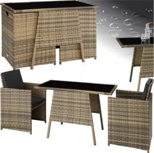 tectake Sitzgruppe Rattan Sitzgruppe, (Set., 3-tlg), Tisch mit abnehmbarer Glasplatte