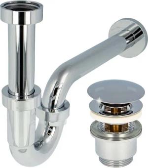 tecuro Siphon Siphon extra lang mit Pop Up Ablaufventil verchr. - Set für Waschtisch, (Ablaufventil und Röhrensiphon)