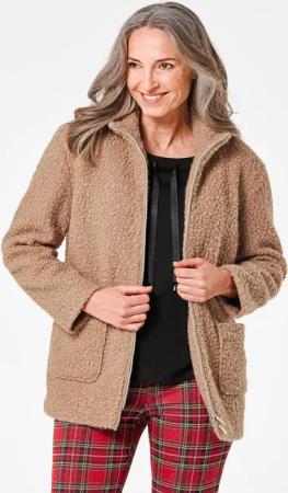 Teddy Jacke mit Stehkragen - camel - Gr. 48 von Goldner Fashion