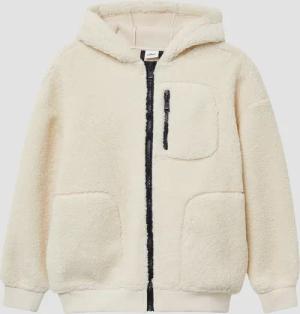 Teddyplüsch-Jacke mit Kapuze und Wording-Prägung