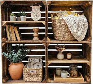 Teramico Holzkiste Obstkisten Regal 4er Set 50 x 40 x 30cm, Aufbewahrungsbox