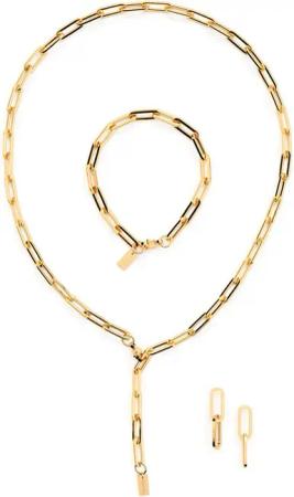 THIORA Schmuckset 'Island Links' Schmuckset Damen – Halskette, Armband, Ohrringe (Schmuckset, Bestehend aus Halskette, Armband und Ohrringen, Inkl. Schmuckbox), Wasserfest, Allergikerfreundlich, 18kt Vergoldung, Verstellbare Länge