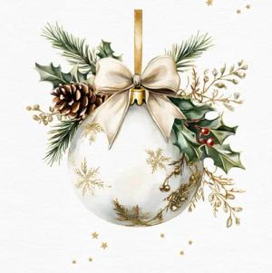 ti-flair Papierserviette, Servietten Papier 33x33cm 3-lagig mit Weihnachtskugel Motiv 20 Stk.