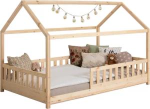 Ticaa Hausbett Kay mit Rausfallschutz aus Kiefer, Kinderbett 90x200, inkl. Dach, mit Rollrost, mit Matratze