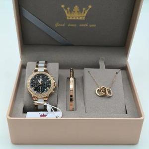 Tidy Quarzuhr Geschenkset Damenuhr Keramik Roségold Schwarz Luxus Chronograph 3tlg