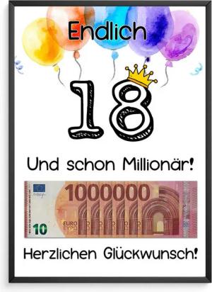 Tigerlino Poster Geldgeschenk 18. Geburtstag Jungen Mädchen Geburtstagsgeschenk