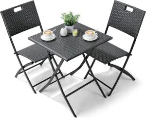 TLGREEN Balkonset 3-teiliges Rattan Gartenmöbel Set, (Hochwertiges PE-Rattan + Verstärkter Metallrahmen, Wetterfest & Pflegeleicht), Gartenmöbel Set Ideal für Garten, Terrasse, Balkon & Café