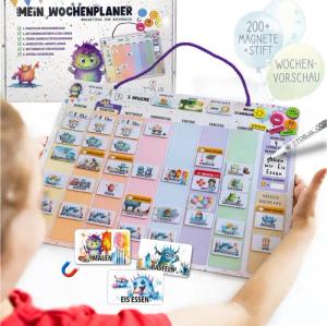 TOBJA Magnettafel Wochenplaner Kinder inkl. 200+ Magnete & Stift Montessori Planer, Routine Planer Kinder & Aufgabenplaner Kinder