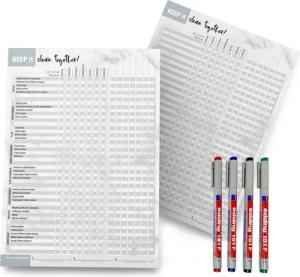 TOBJA Notizblock Haushaltsplaner A4 "Folie" + 4 Stifte Blatt wiederbeschreibbar, Aufgabenplaner Putzplan Belohnungssystem Kinder für Familie & WG