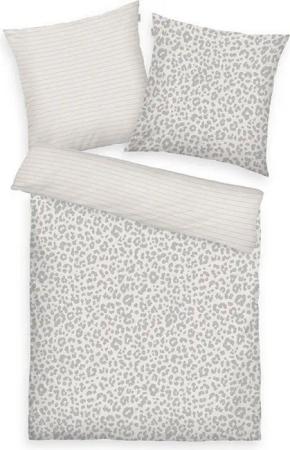 TOM TAILOR Bettwäsche Satin-Bettwäsche LEO LOOK, 135 x 200 cm, Weiß, Baumwolle, 2 teilig, Grau, mit Reißverschluss