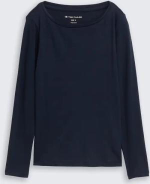 TOM TAILOR Damen Basic Langarmshirt aus Baumwolle, blau, Uni, Gr. XS