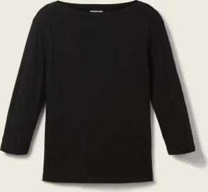 TOM TAILOR Damen Basic Longsleeve mit 3/4-Arm aus Baumwolle, schwarz, Uni, Gr. XS