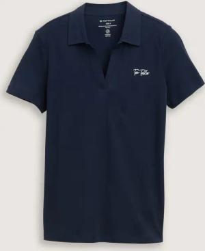 TOM TAILOR Damen Basic Poloshirt mit Logo-Stickerei, blau, Uni, Gr. XXL